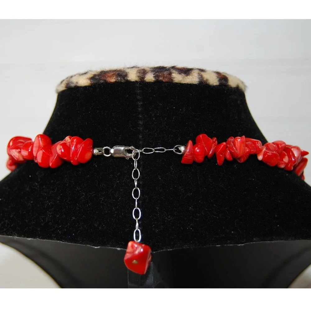 Vintage Sterling Silver Red Coral Necklace Swarovski Turquoise Adjustable Choker